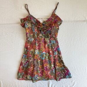 Bar lll Small Dresses Floral Print Ruffle V Neck Mini Dress‎ Summer Party Beach